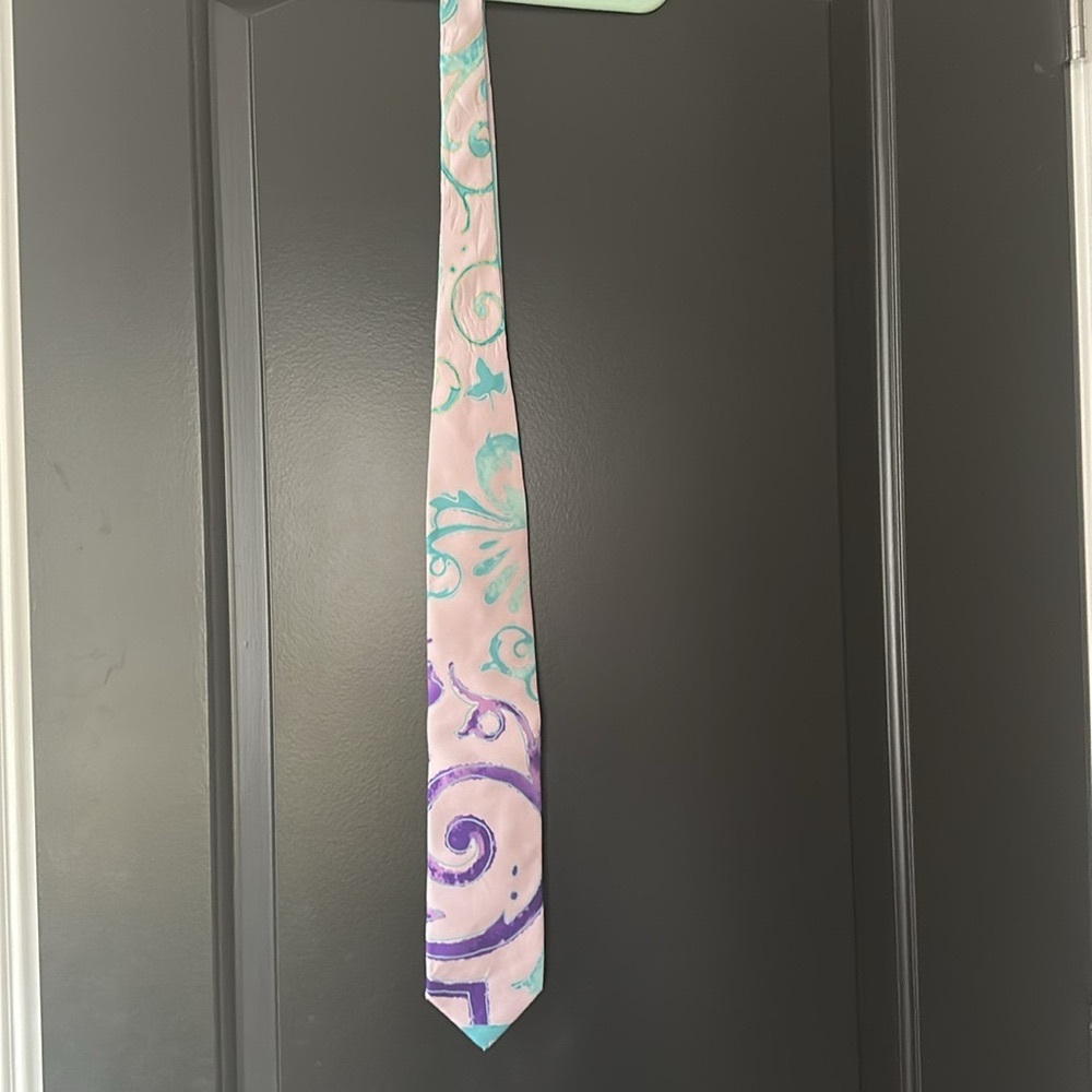 Versace Multicolor Teal and Purple  Abstract Silk Tie